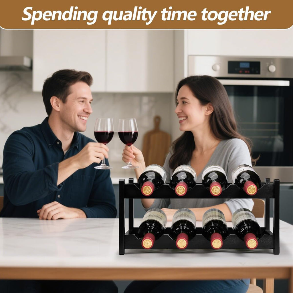 Wine Rack 8 Bottle 2-Tier Eco-Friendly Bamboo Wine Storage Easy-Assembly Space-Saving for Wine Lovers,Kitchen Wine Organizer for Countertop,Pantry, Home,Room Decor,Bar