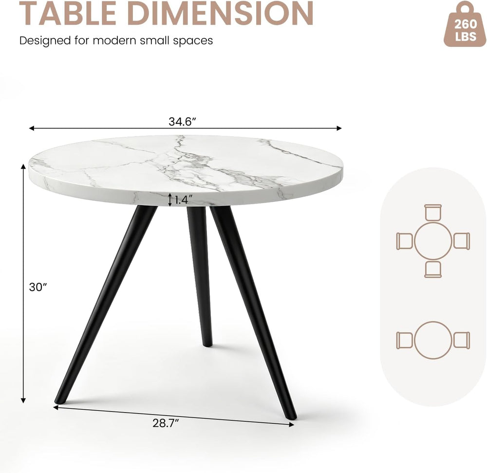 34.6" Round Dining Table for 4 People, Modern Kitchen Coffee Table White...