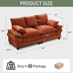 83" Cloud Loveseat Sofa, Comfy Corduroy Couch Deep Seat Double Cushion, 800 LBS 2-3 Seater Love Seat for Living Room Bedroom Apartment Office Small Space, Reddish-Brown