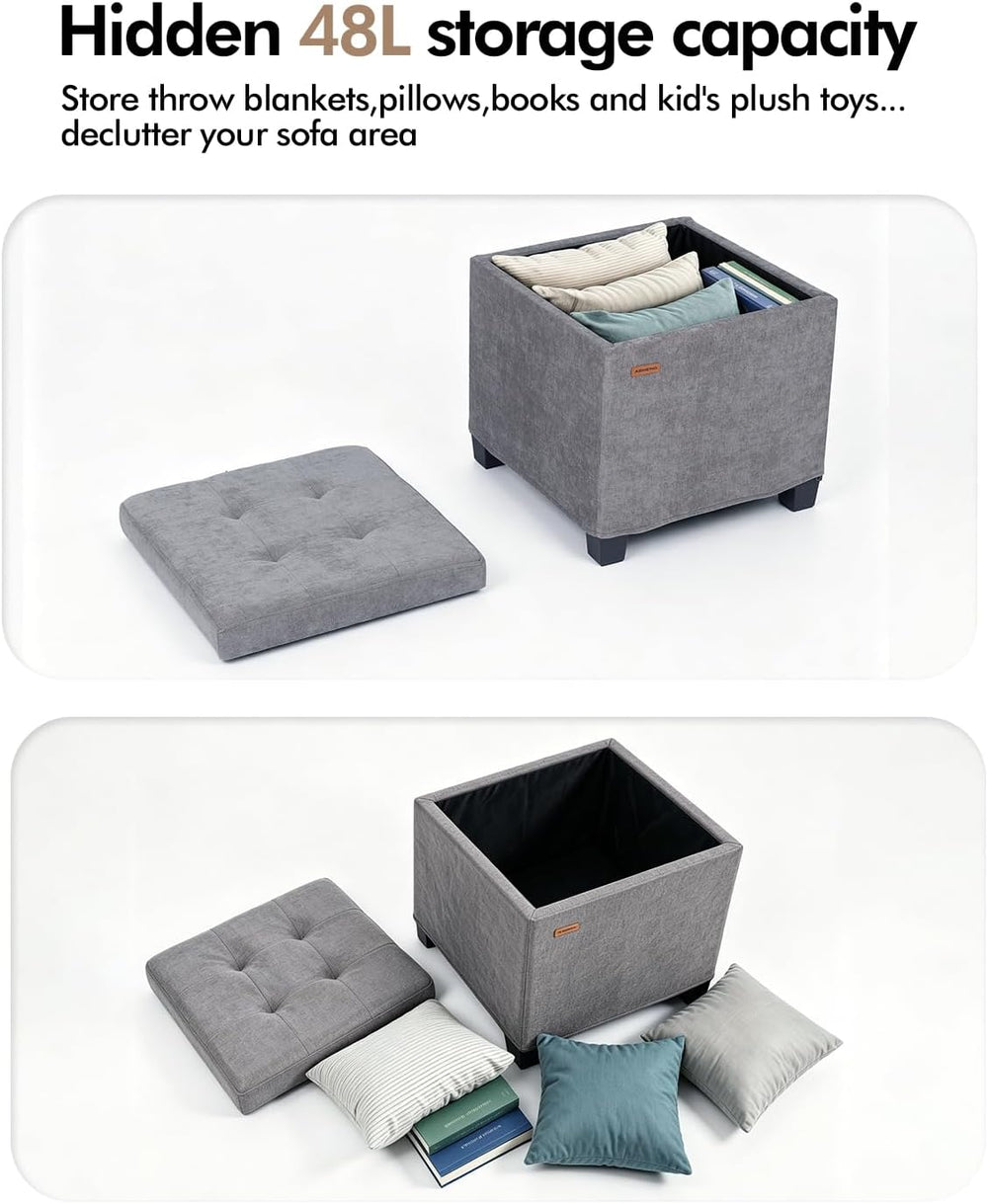 ABHENG Steel Frame Square Ottoman with Storage Gray UASND641G | 17.7" x ...