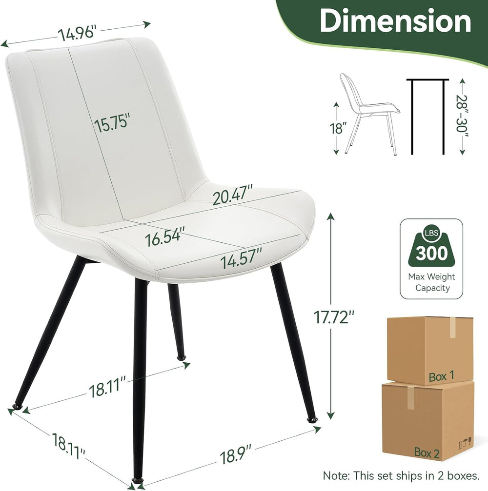 PU Leather Dining Chairs Set of 4, Upholstered with Metal Legs, White | Easy ...