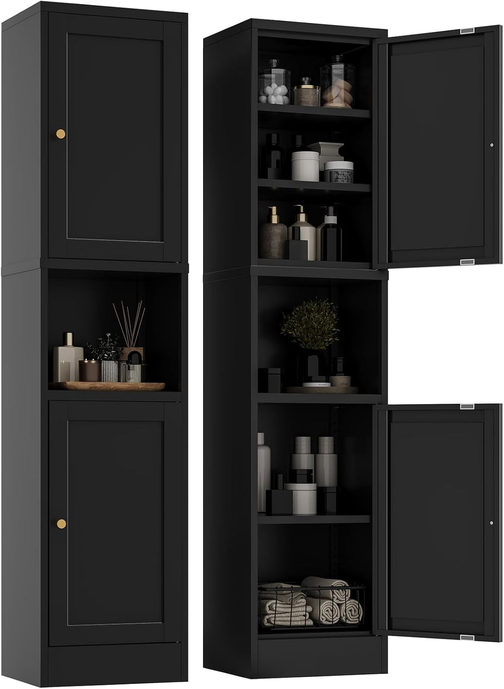 YAUWOH 2-Door Metal Storage Cabinet, Tall Slim Pantry Organizer with 3 Adjust...