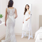 Full Length Mirror Jewelry Armoire Cabinet Standing Organizer | Lockable Jewelry Storage for Women Girl Full-Length Frameless LED Lights 6 Drawers White