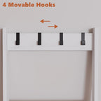 TRIFEBLE 6 Tier Blanket Ladder Shelf for Living Room and Bedroom, Ladder Holder with 4 Metal Hooks, 5.2ft Blanket Quilt Holder Rack, Farmhouse Ladder Rack for Storage and Home Decor, White