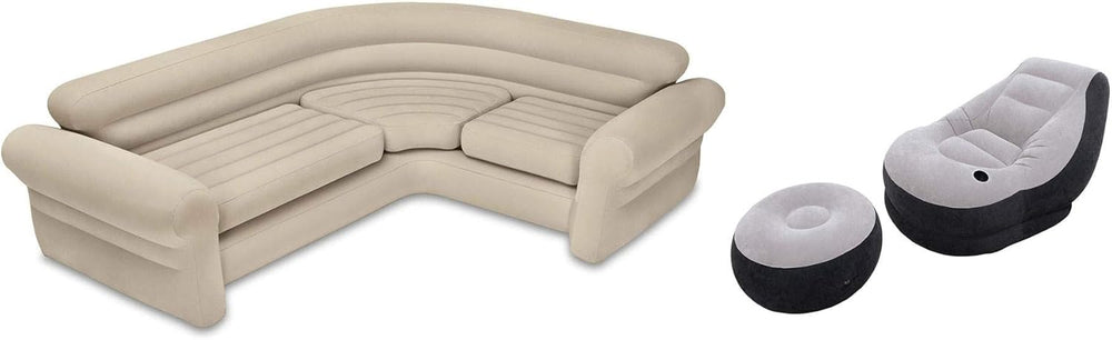 Intex Inflatable Corner Living Room Neutral Sectional Sofa & Lounge Chair...