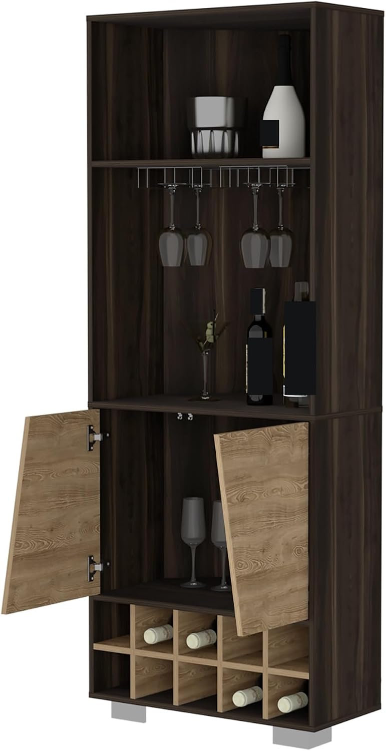 Wine Rack 10-Bottle 3-Shelf Corner Cabinet, Pantry Storage Cabinet Locker for...