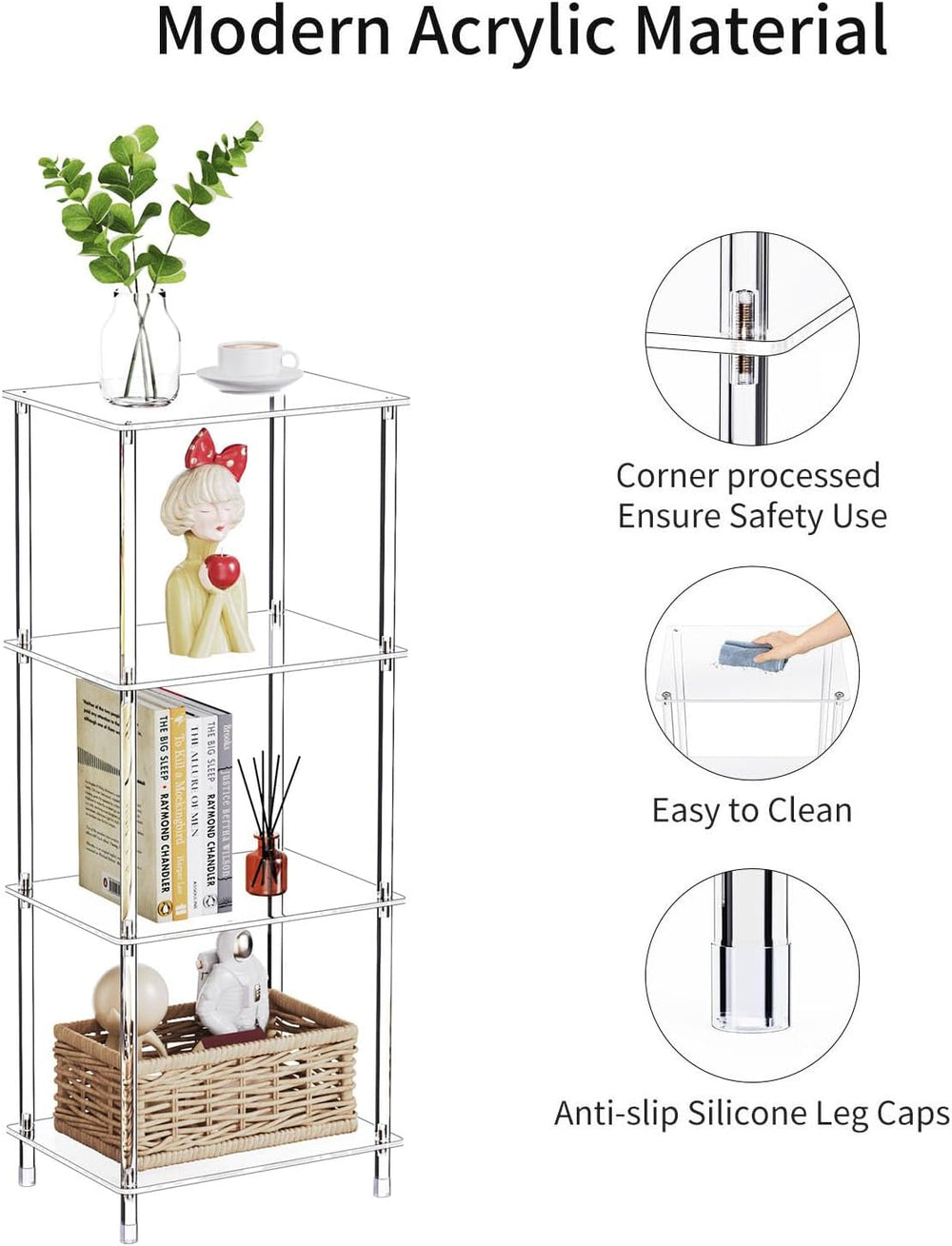 Clear Acrylic Side Table, 15.7" L x 11.8" W x 38.7" H, 4-Tier ...