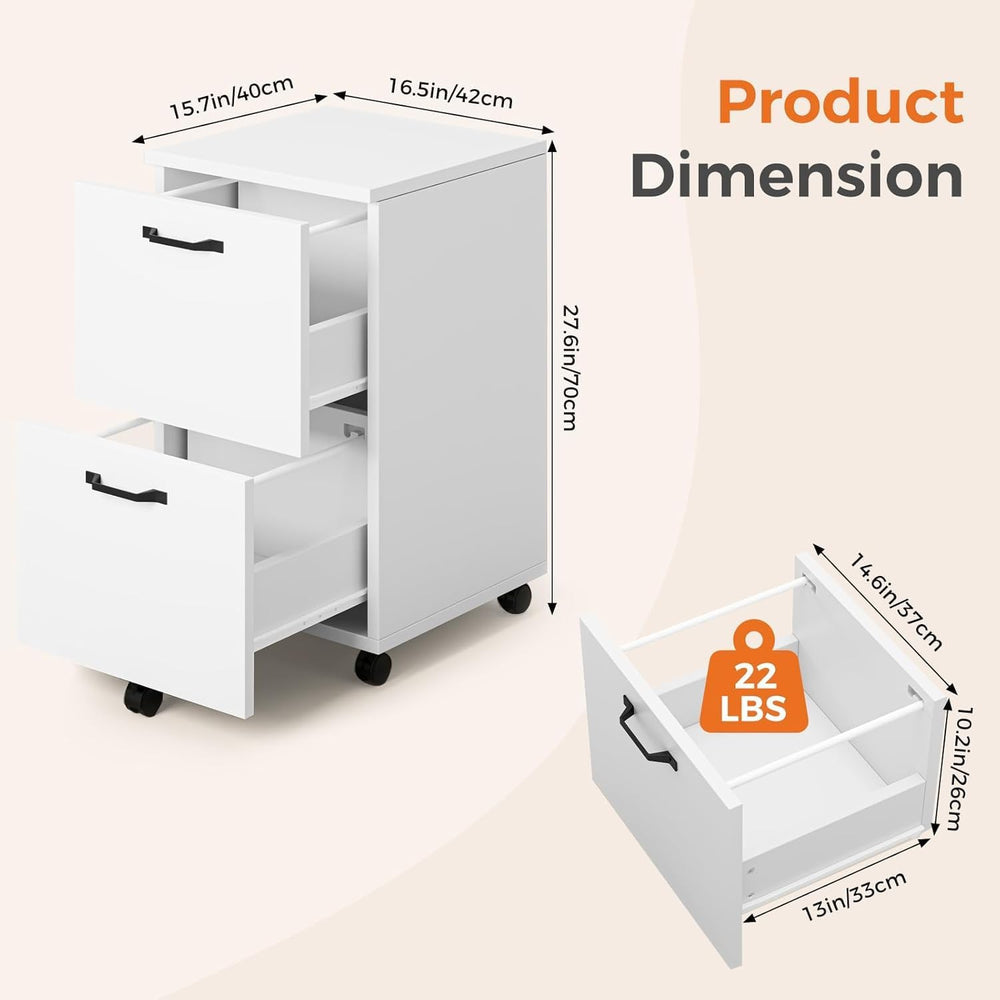 Simple Deluxe 2 Drawer Filing Cabinet, Wood Rolling Filing Cabinets with Prin...