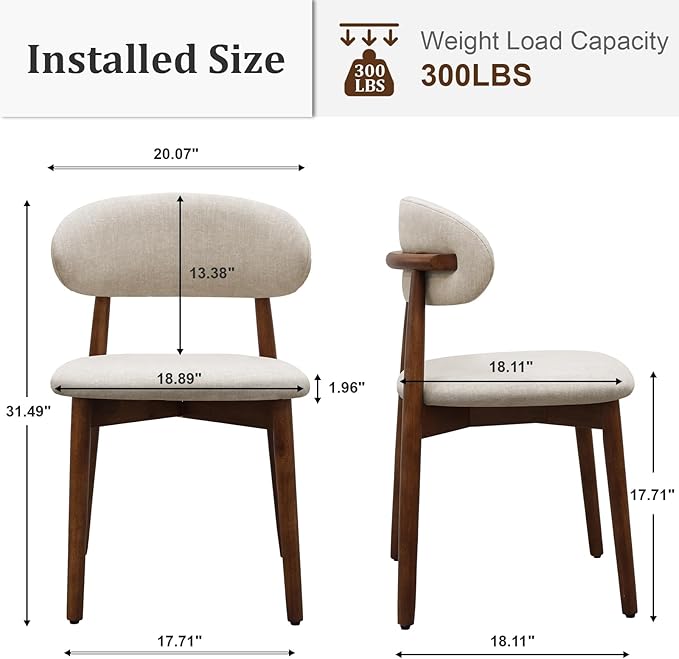 Farmhouse Dining Chairs Set of 2, Mid Century Modern Fabric Upholstered Kitch...