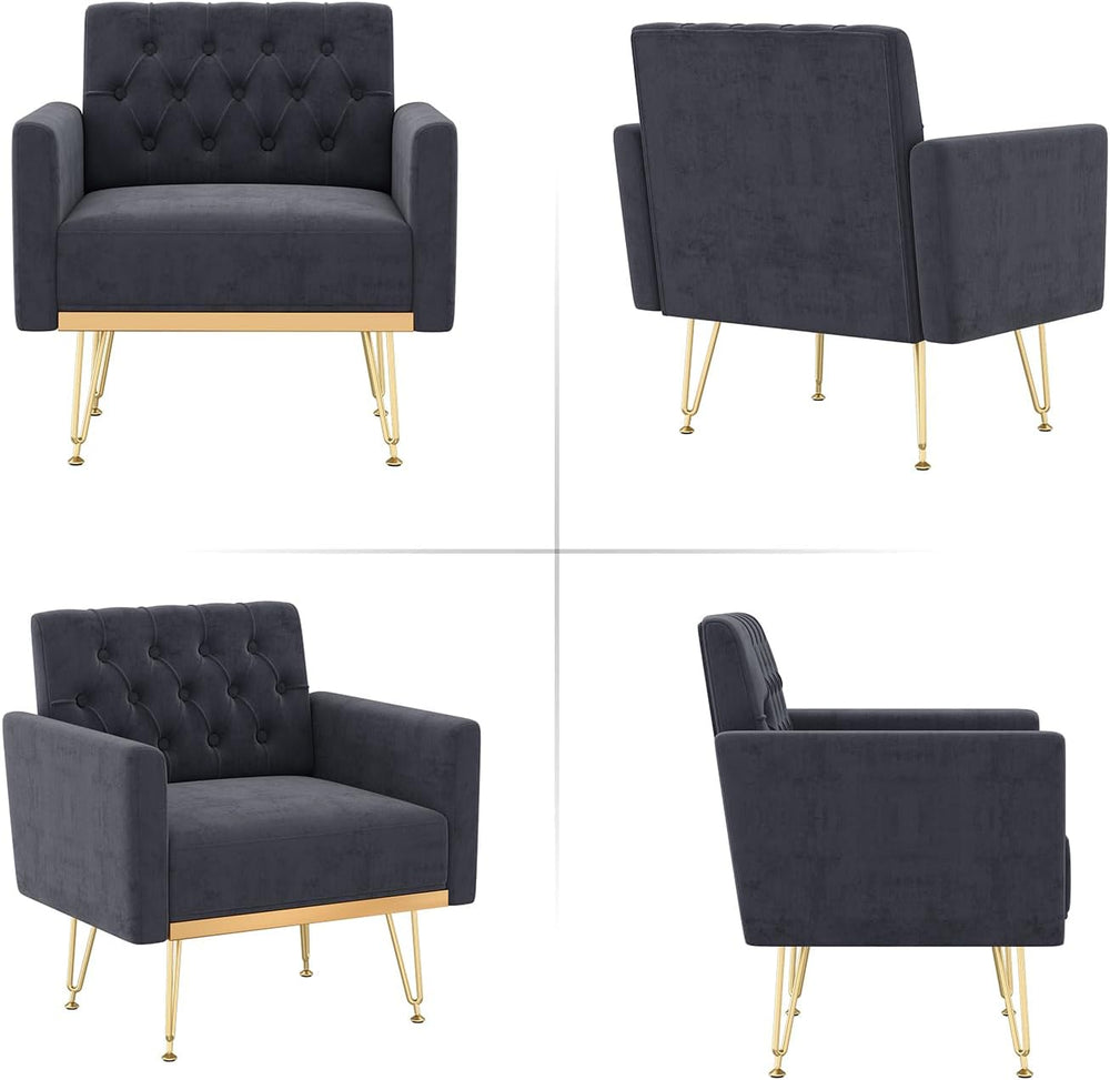 Olela Accent Chair with Arm for Living Room, Velvet Modern Armchair, Black