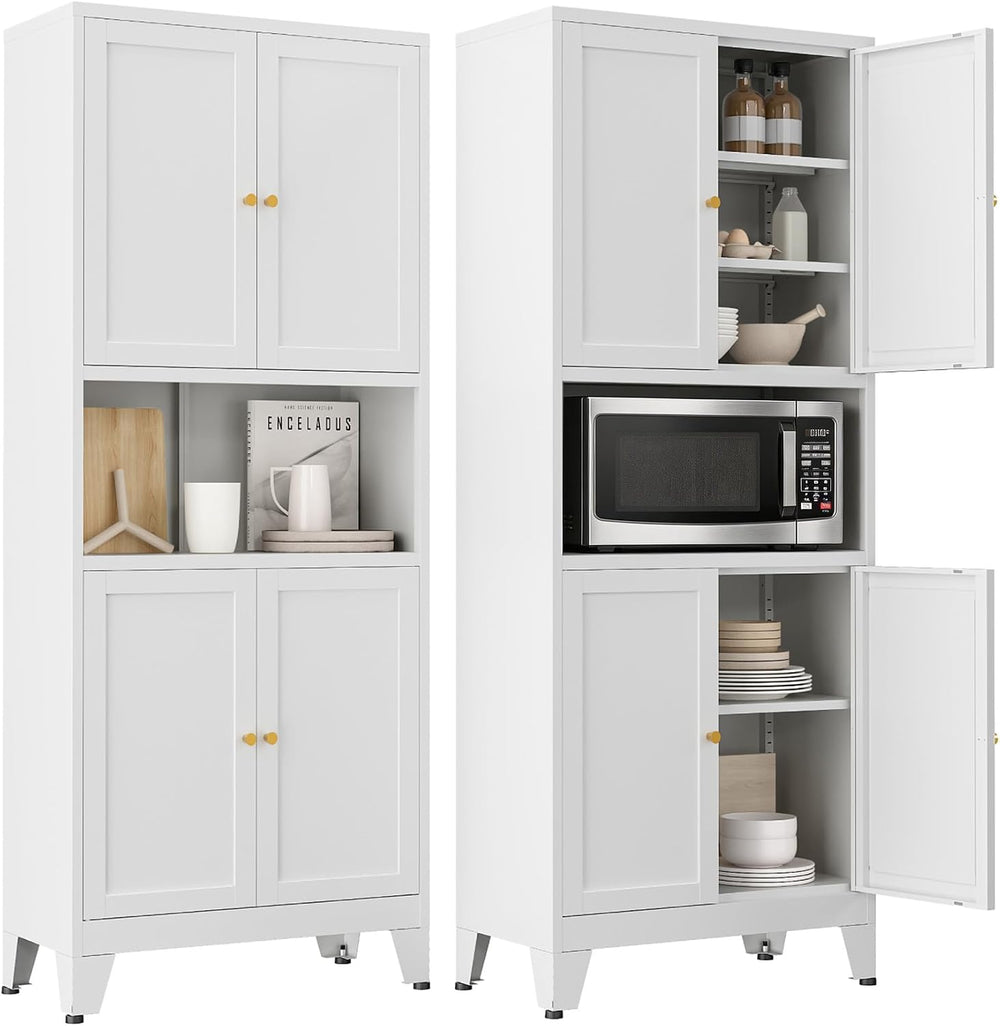 69" H Metal Pantry Cabinet with Open Shelf,13.78“Deep By 28" Wide S...