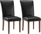Stylish Dining Chairs Set of 2, Upholstered Parsons Dining Room Chair with Nailhead Trim, Kitchen Room Chair with Thick Cushions and Wood Legs, Nailhead Trim, Black Leather