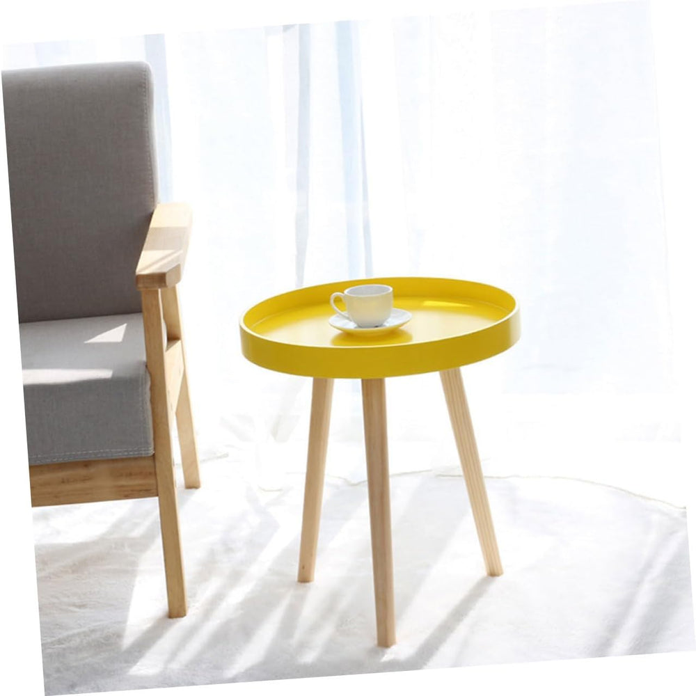 VALICLUD Nordic Style Mini Round Decorative Sofa Side Table with Yellow Wood ...