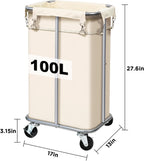 Laundry Basket with Wheels, Rolling Laundry Hamper with Removable Bag, 100L Laundry Sorter Cart, Tall Narrow Slim Clothes Hamper Organizer with Sturdy Metal Frame, Beige