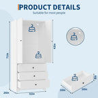 71" Armoire Wardrobe Closet, Bedroom Armoire Clothing Storage Cabinet | 3 Drawers & 2 Doors and Adjustable Shelves Modern Wooden with Aluminum Hanging Rod, Locker