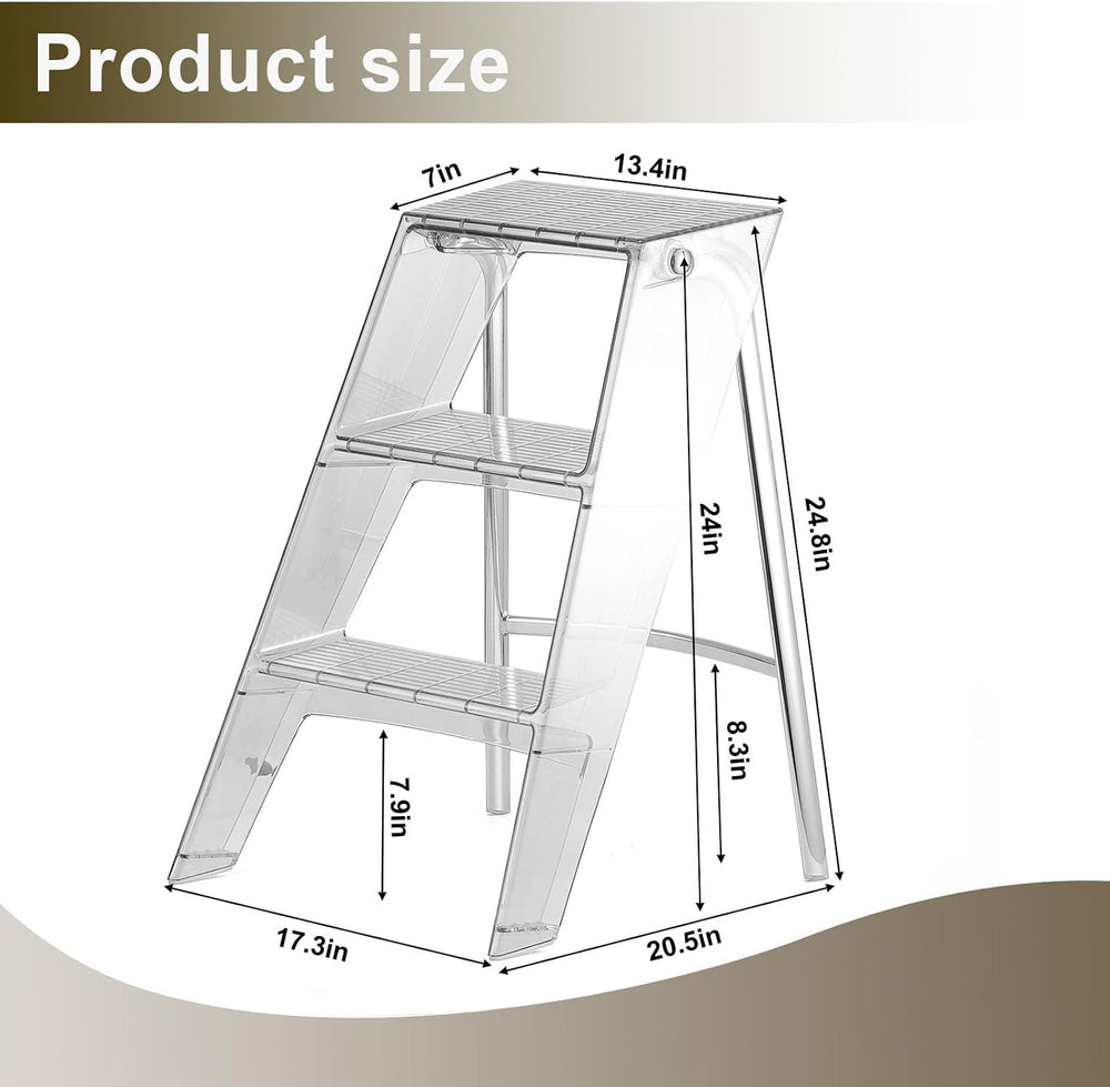 Acrylic Folding Step Stool for Adults,Portable 3 Step Ladder No Assembly | 35...