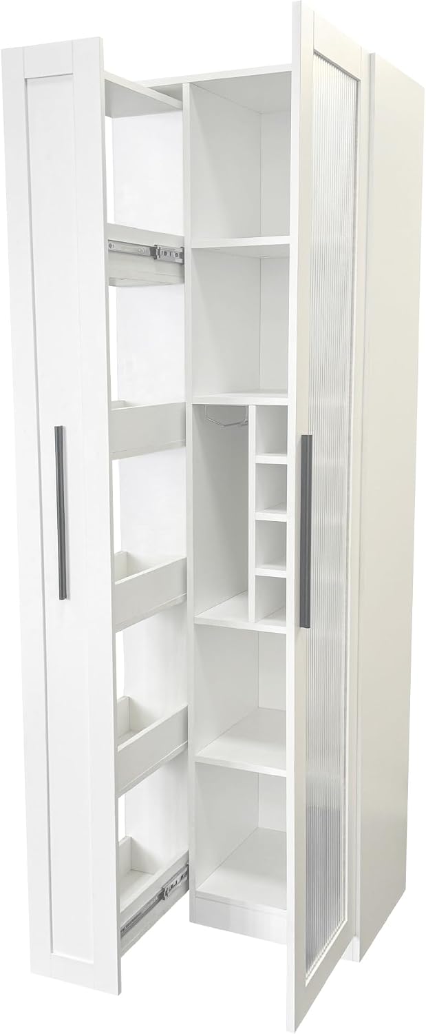ZeHuoGe Kitchen Pantry Cabinet with Multi-Functional Pull-Out Multi-Tier Stor...
