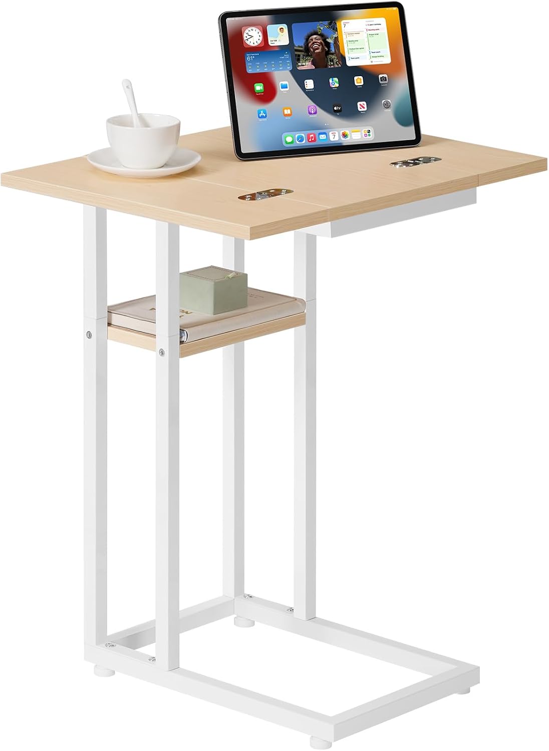 HOOBRO Foldable C Shaped End Table, C Shaped Side Table with Storage Shelf, Small Snack Table, Slide Under Couch Table for Sofa, Living Room Bedroom Small Spaces Easy Assembly, Natural WN29SF01