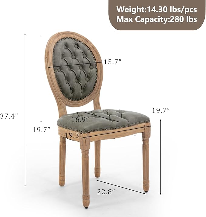 PU Leather Upholstered Dining Chairs Set of 6 French Country Round Back Kitchen Side Chairs with Nailhead Trim and Wood Legs for Dining Room, Kitchen, Restaurant(Pine Green)