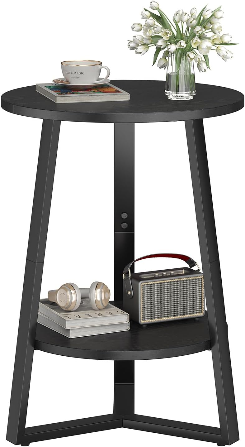 sthmec Small Round End Table, 2 Tier Side Table with Storage Shlef,Coffee Tab...