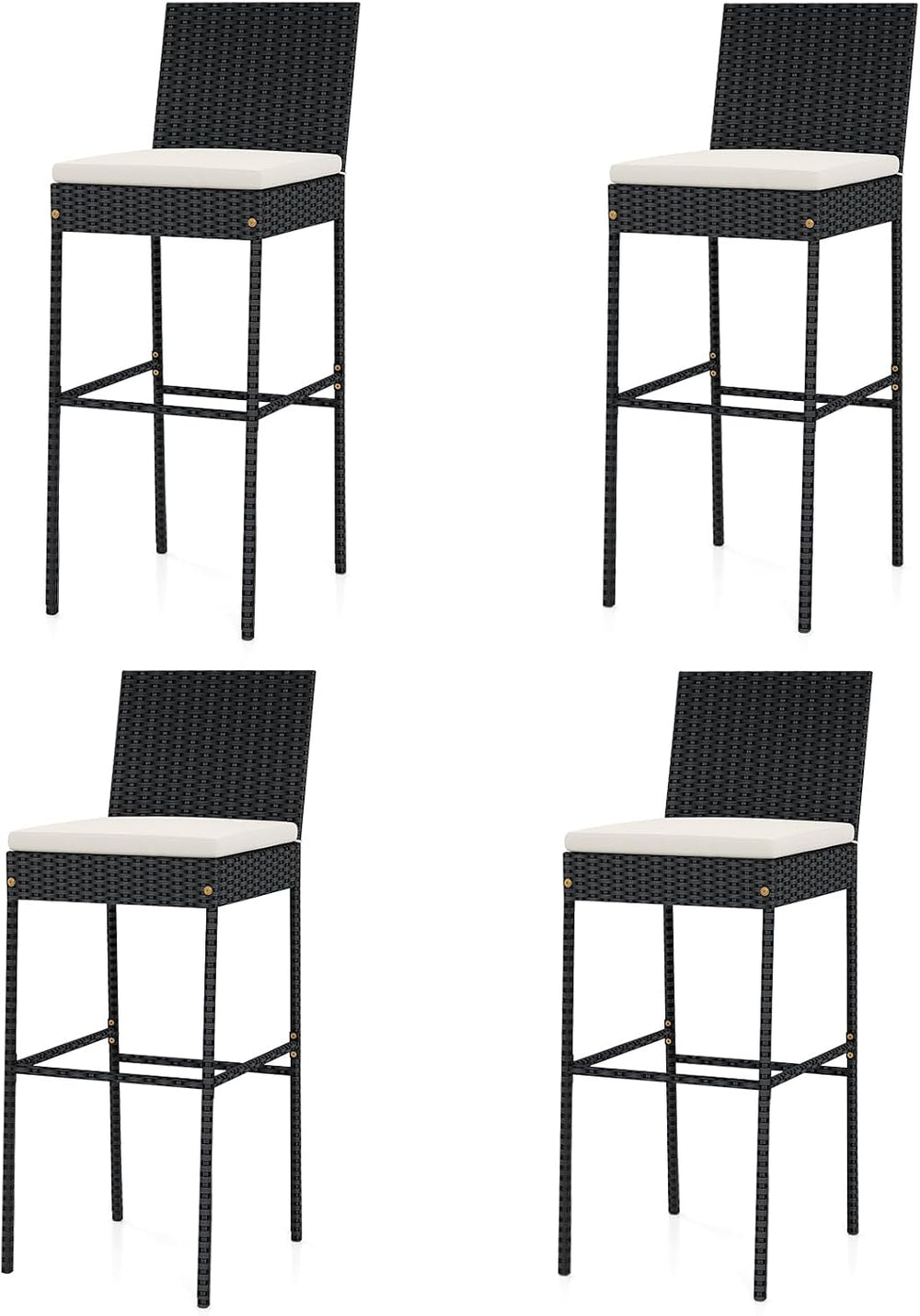 Tangkula Set of 4 Patio Wicker Barstools, Outdoor Bar Height Chair w/Soft Sea...