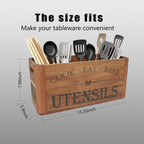 Utensil Holder for Kitchen Countertop - Extra Large 4 Compartment Wooden Organizer in Acacia Wood, Storage for Cooking Tools and Cutlery, Farmhouse Style for Home Cooking