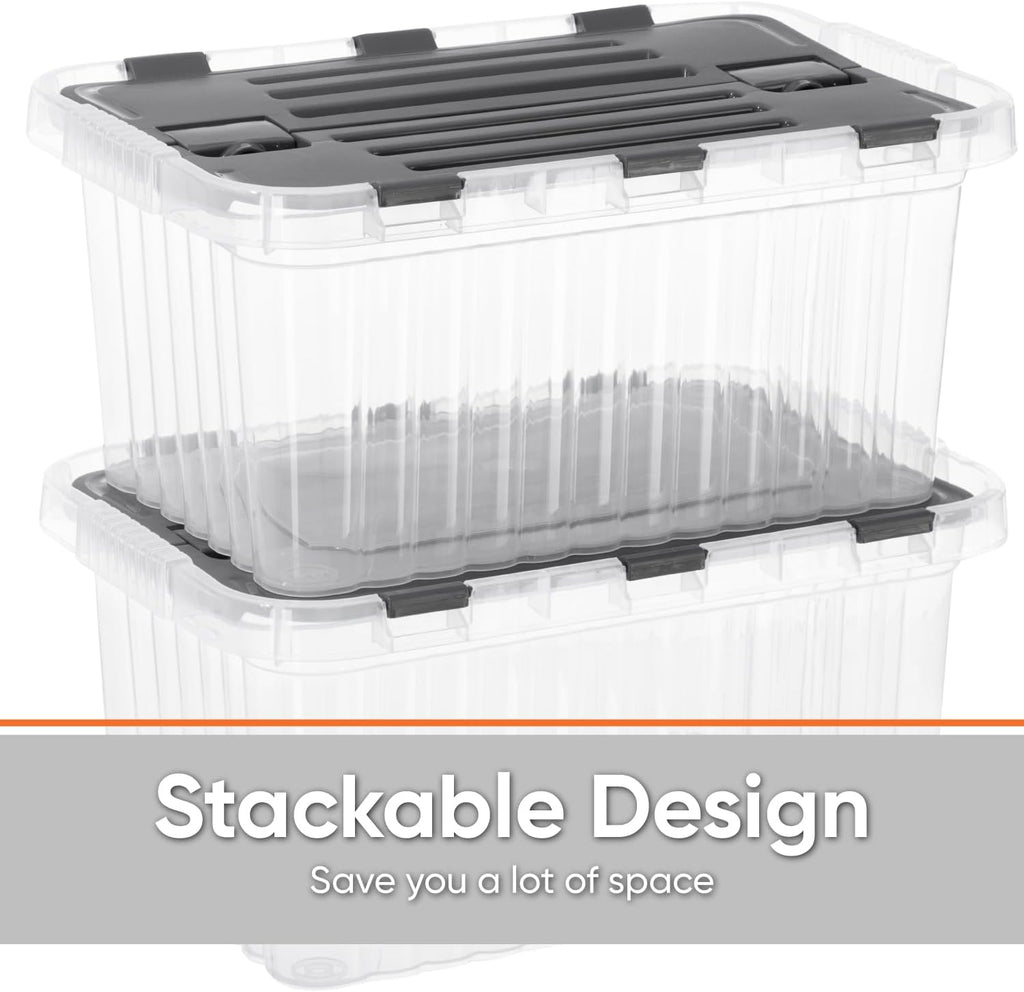 Superio Storage Bins with Lids- Clear Boxes for Organizing, Stackable Plastic Containers- BPA Free, Non-Toxic, Odor Free, Organizer for Home, Office, Dorm, 53 Quart (6 Pack, 20.25"x14"x14.6")