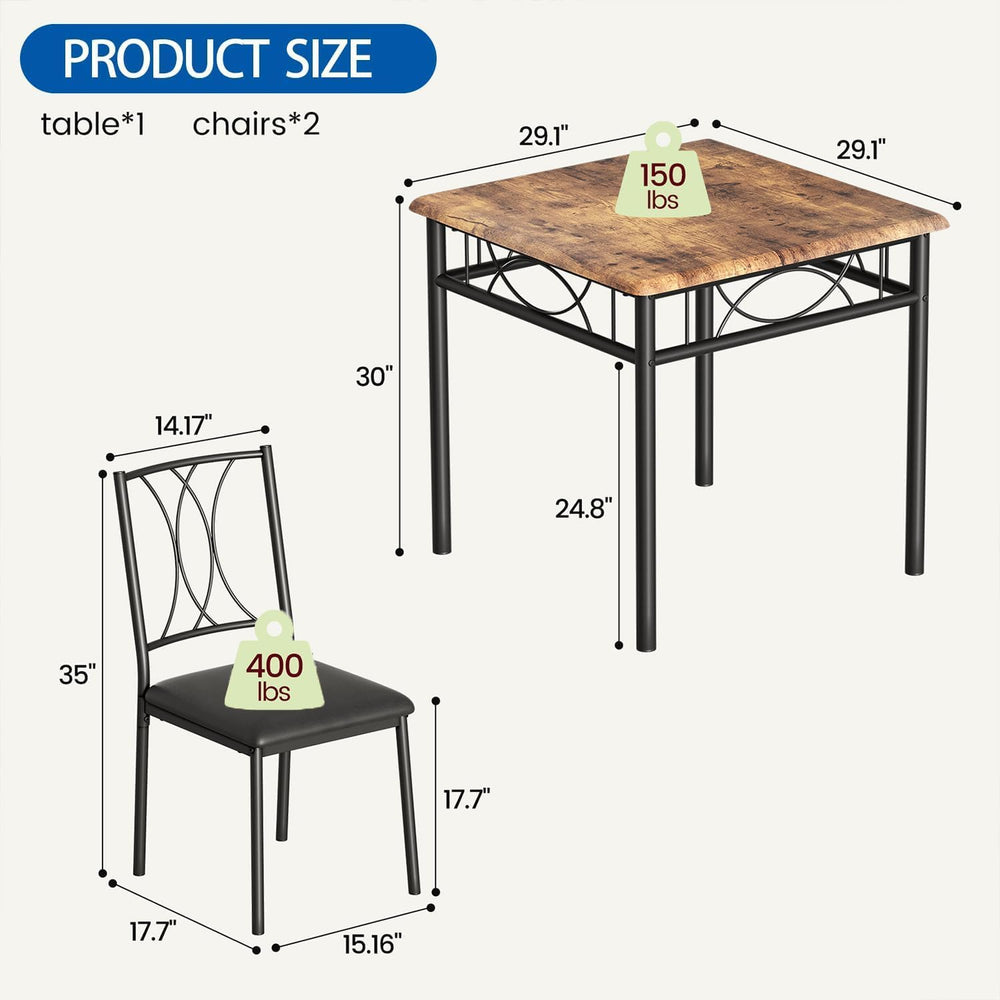 IDEALHOUSE Dining Table Set for 2, Square 3 Piece Kitchen Room Sets with 2 Up...