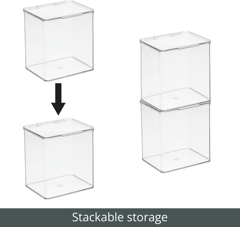 mDesign Kids Plastic Stackable Toy Storage Organizer Box Container with Hinged Lid for Storing Action Figures, Crayons, Building Blocks, Puzzles, Wood Construction Sets, Cars, 2 Pack - Clear