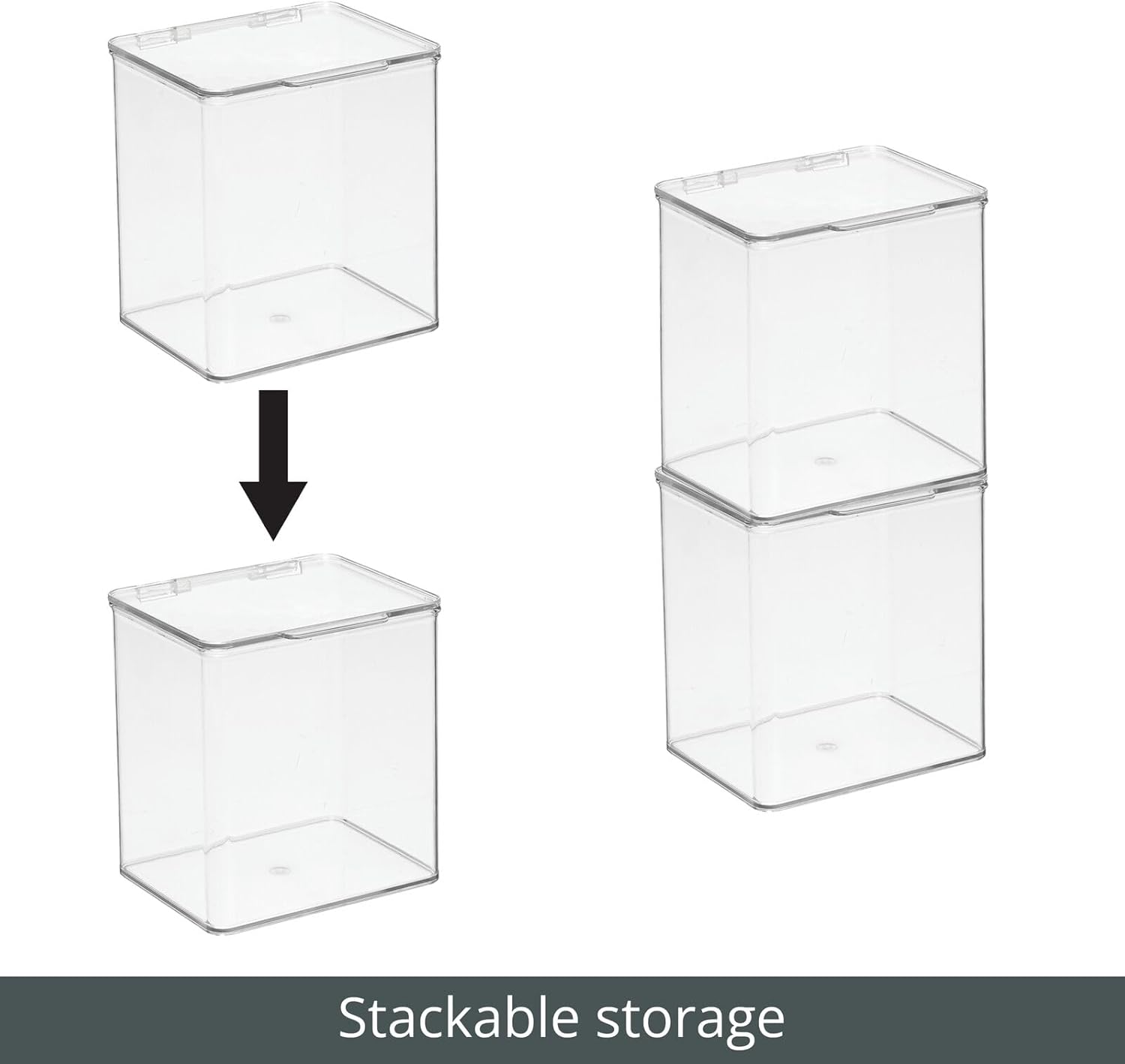 mDesign Kids Plastic Stackable Toy Storage Organizer Box Container with Hinged Lid for Storing Action Figures, Crayons, Building Blocks, Puzzles, Wood Construction Sets, Cars, 2 Pack - Clear