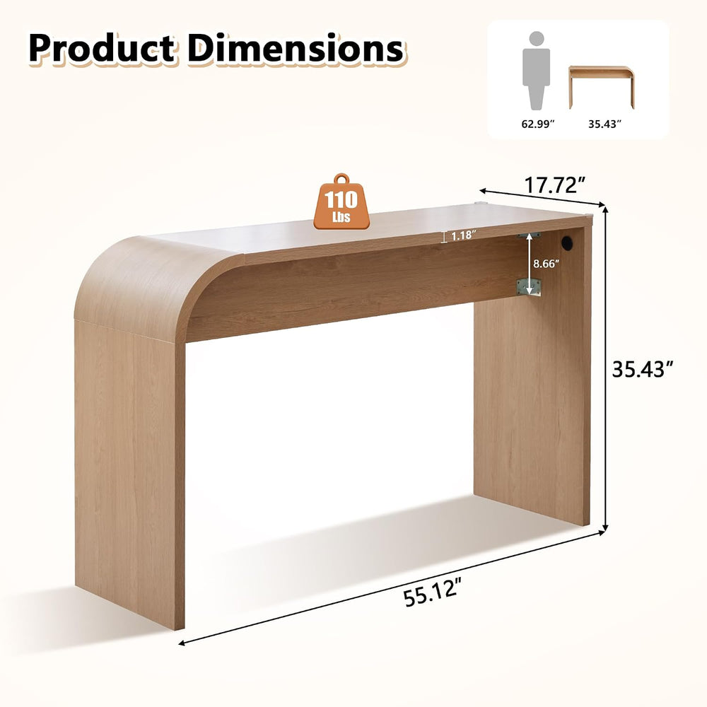 Curved Narrow Console Table, Skinny Behind Couch Counter Height Bar Table | 5...