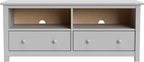 Handcrafted Solid Oak TV Stand Entertainment Center - Elegant Gray Media Console with Spacious Storage Drawers & Open Shelves - Sturdy Wood Cabinet Fits TVs up to 55 Inches