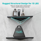 10 Inch No Drilling Corner Shower Shelf Matte Black– 2-Pack Wall Mounted Bathroom Shelves for Inside Shower, Triangular Recessed Shower Caddy, Stainless Steel Shower Organizer for Tiled Walls