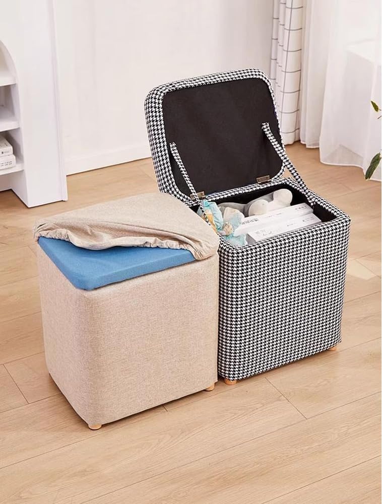 Storage Ottoman with Linen Removable Cover,Square Foot Rest Stool Hinged Lid ...