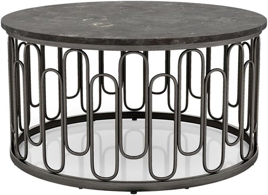 BOWERY HILL 3-Piece Marble and Metal Coffee Table Set in Black Finish, Includ...