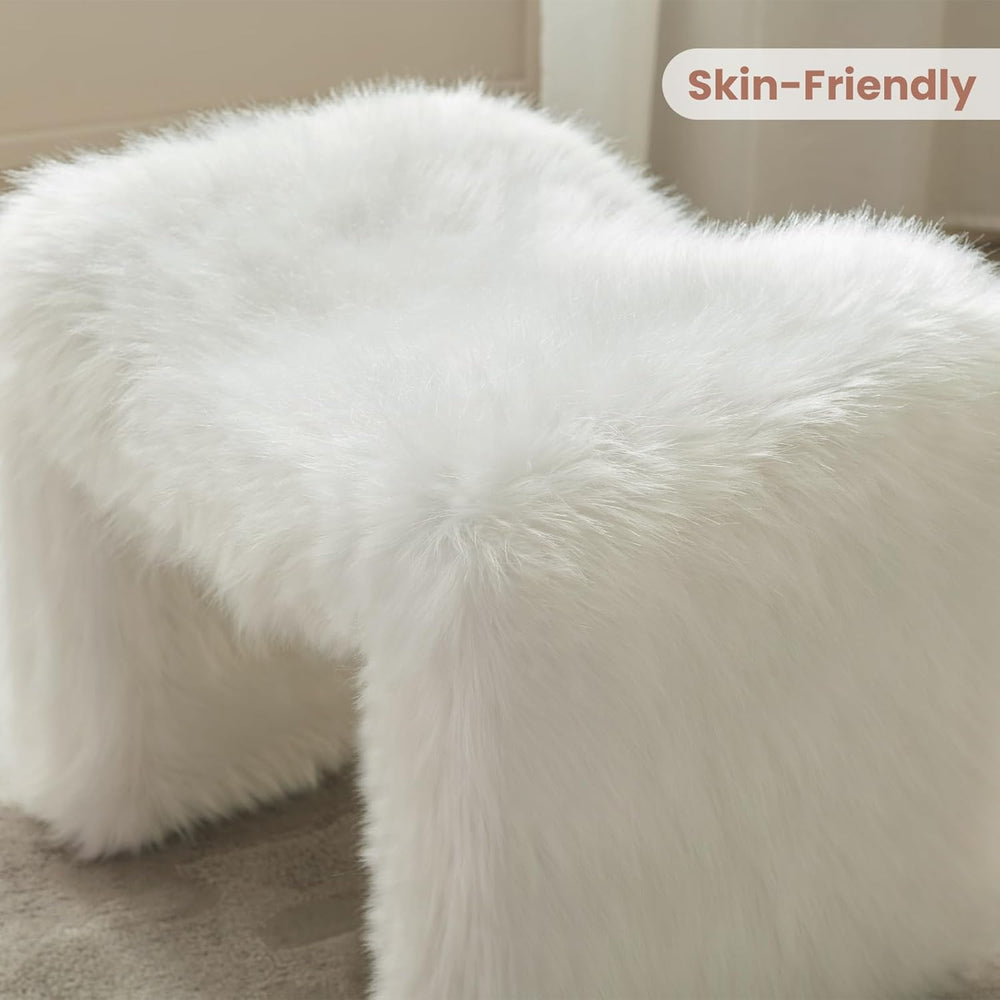 Vanity Stool Chair Small Footstool Ottoman Faux Fur Seating Backless Modern F...