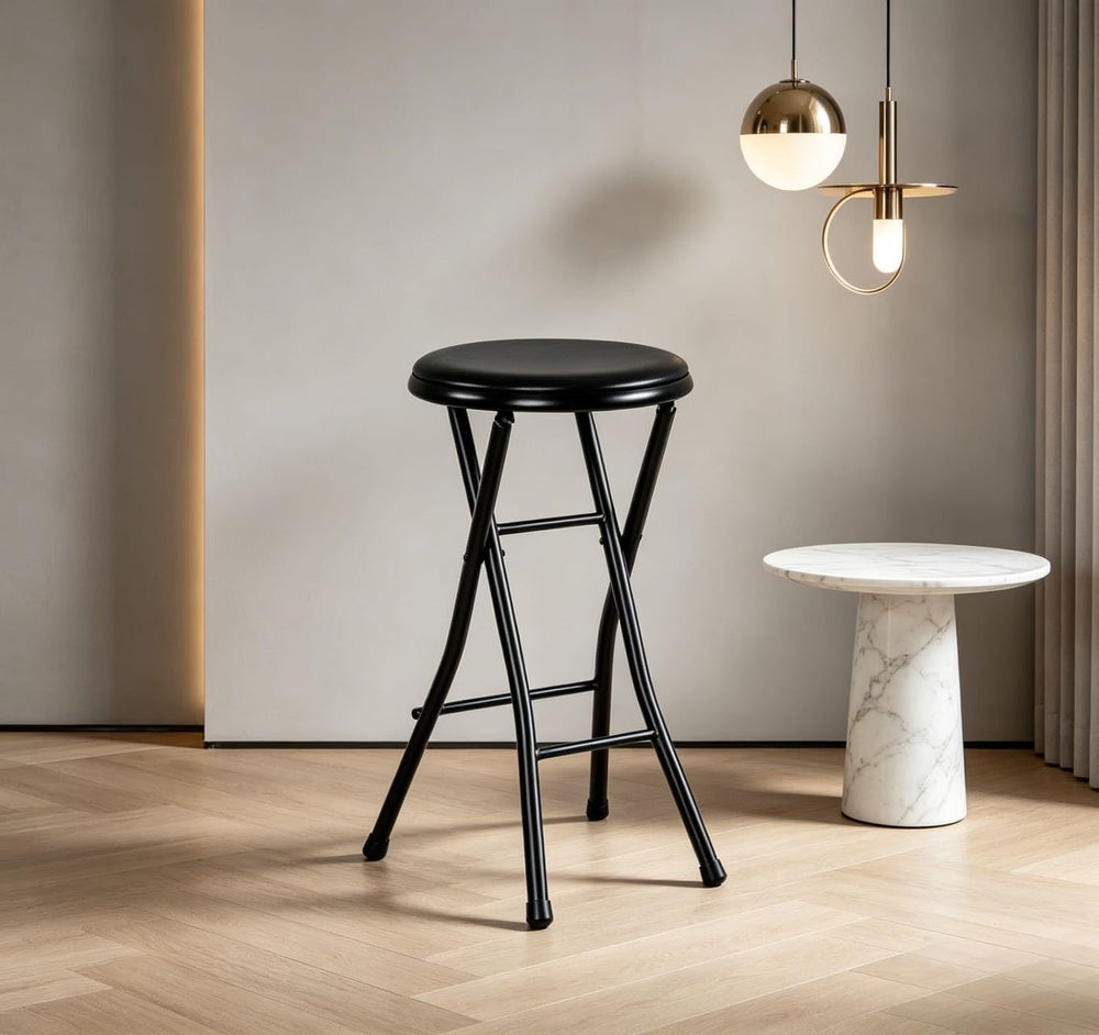24-inch Tall, Padded Folding Stool, Black