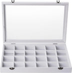 Frebeauty Jewelry Organizer Tray with Clear Lid 24 Grid Velvet Drawer Insert Jewelry Storage box with Transparent Glass lid Jewelry Display Case with Lock Gifts for Girls Women (White, 24 Grid)
