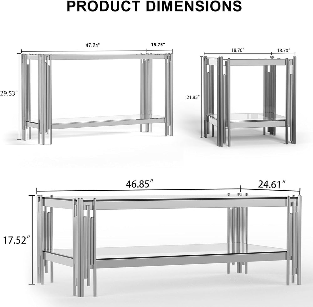 SSLine Modern 3 Piece Living Room Table Set, Includes 1 Coffee,1 End and 1 Co...