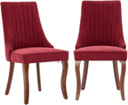Dining Chairs Set of 2,Comfy Fabric Upholstered Accent Chairs for Kitchen Living Room,Channel Tufted Dining Room Chairs with Curved Solid Wood Legs(Wine Red)