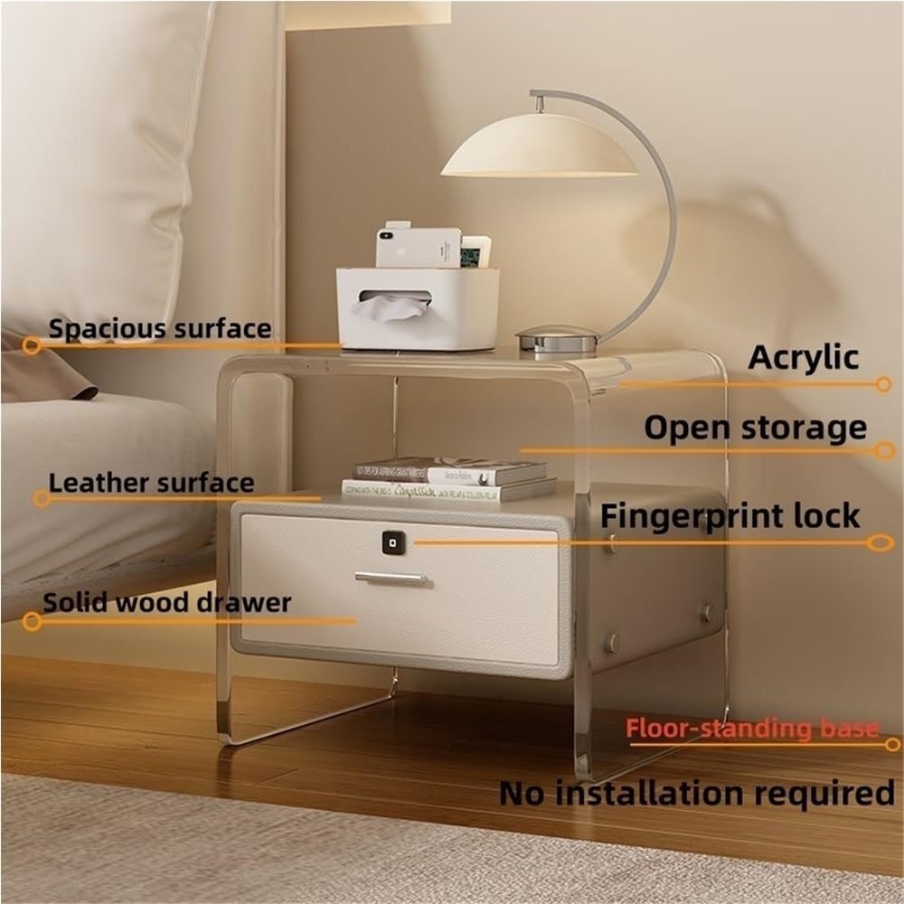 Nightstand with Drawer and Open Storage Acrylic Bedside Tables Side Table wit...