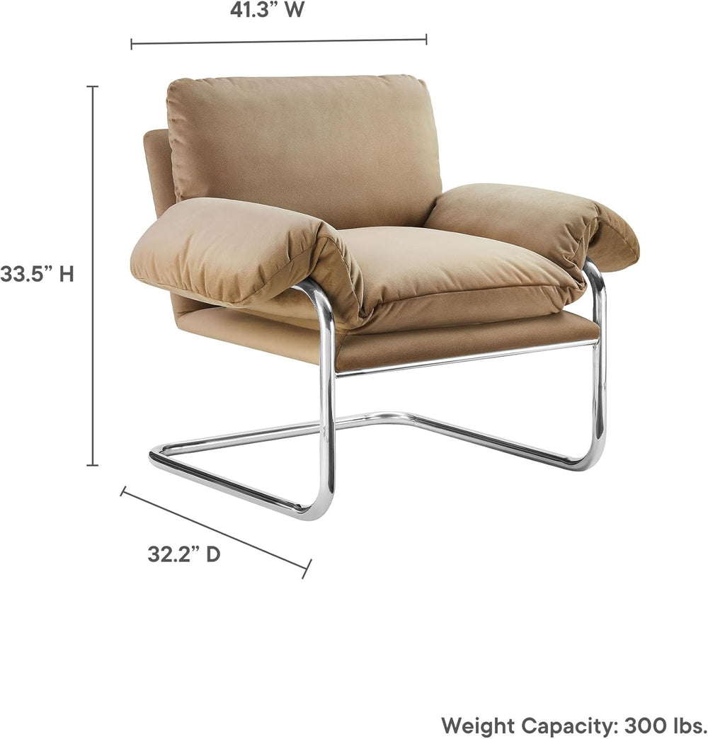 Modway Ansel Performance Velvet Accent Chair in Taupe - Stain-Resistant Velve...