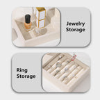 Necklace Display Holder, Bracelet Organizer Stand with Earrings Tray and Metal Lid, Jewelry Scrunchie Watches Tray Rack for Women Home Desk (Beige)