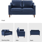 Kingfun 56" Faux Leather Sofa, Loveseat Couch, Mid Century Modern Love Seat Couches with Solid Wood Frame for Living Room & Bedroom, Royal Blue