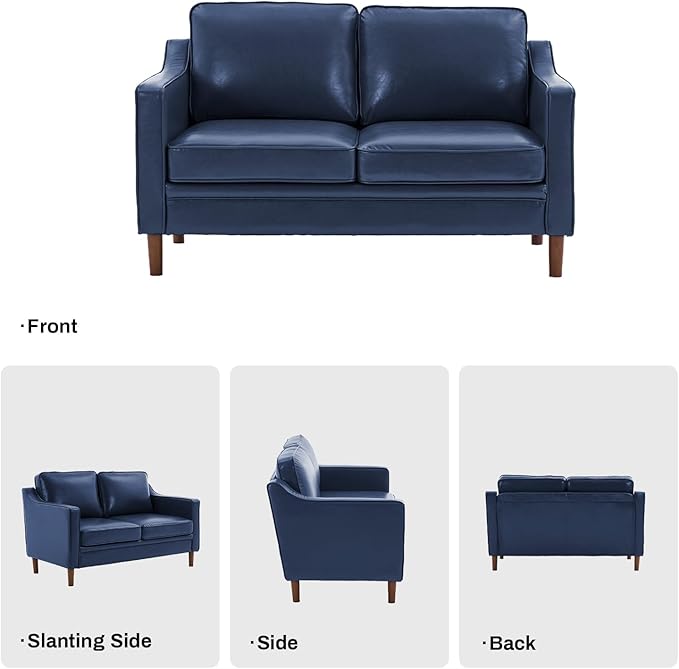 Kingfun 56" Faux Leather Sofa, Loveseat Couch, Mid Century Modern Love Seat Couches with Solid Wood Frame for Living Room & Bedroom, Royal Blue
