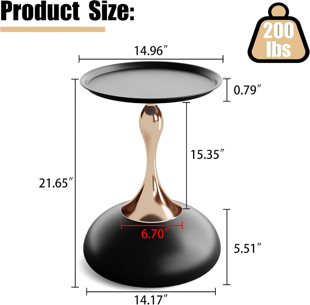 Round Side Table, Small Black End Table with Metal Pedestal, Modern Martini T...