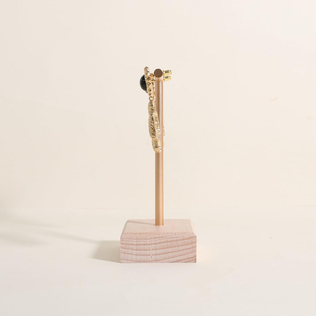 GemeShou earrings T display stands for selling, small earring holder jewelry stand with 4 holes on bar, wood earring hanger for boutique display【Beech】