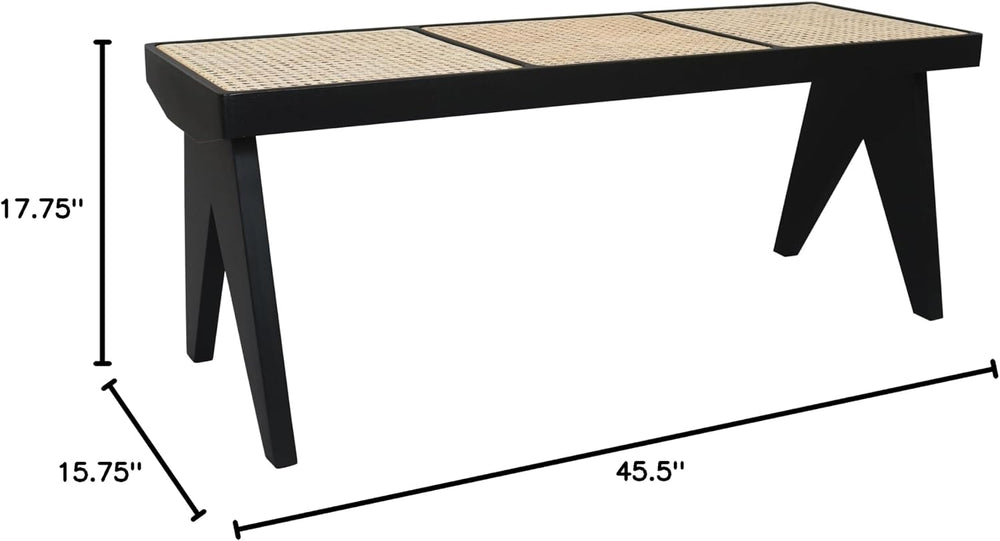 East at Main Black Wood Cane Bench for Entryway, Bedroom, or Living Room – Wo...