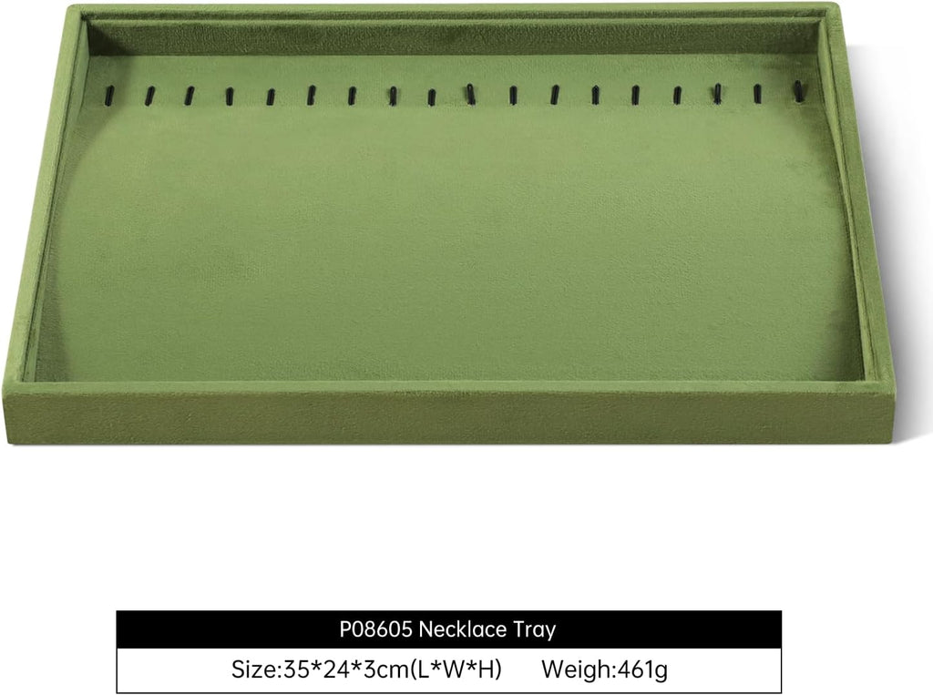 Velvet Jewelry Display Tray For Bracelet Pendant Necklace, Multi-Slot Stackable Storage Tray For Long Chain Jewelries, Drawer Insert Jewelry Organizer (Olive Green)