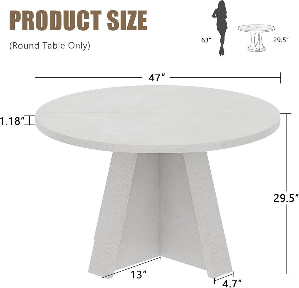 iPormis 47-Inch Round Dining Table for 4-6 People, Modern Wooden Kitchen Tabl...